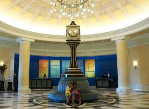 Waldorf Clock in Lobby with Children