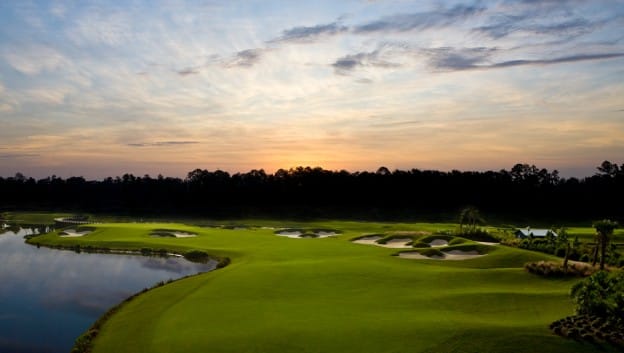 golf course at dusk