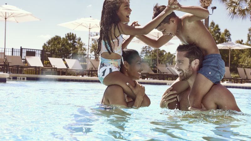 family in the pool